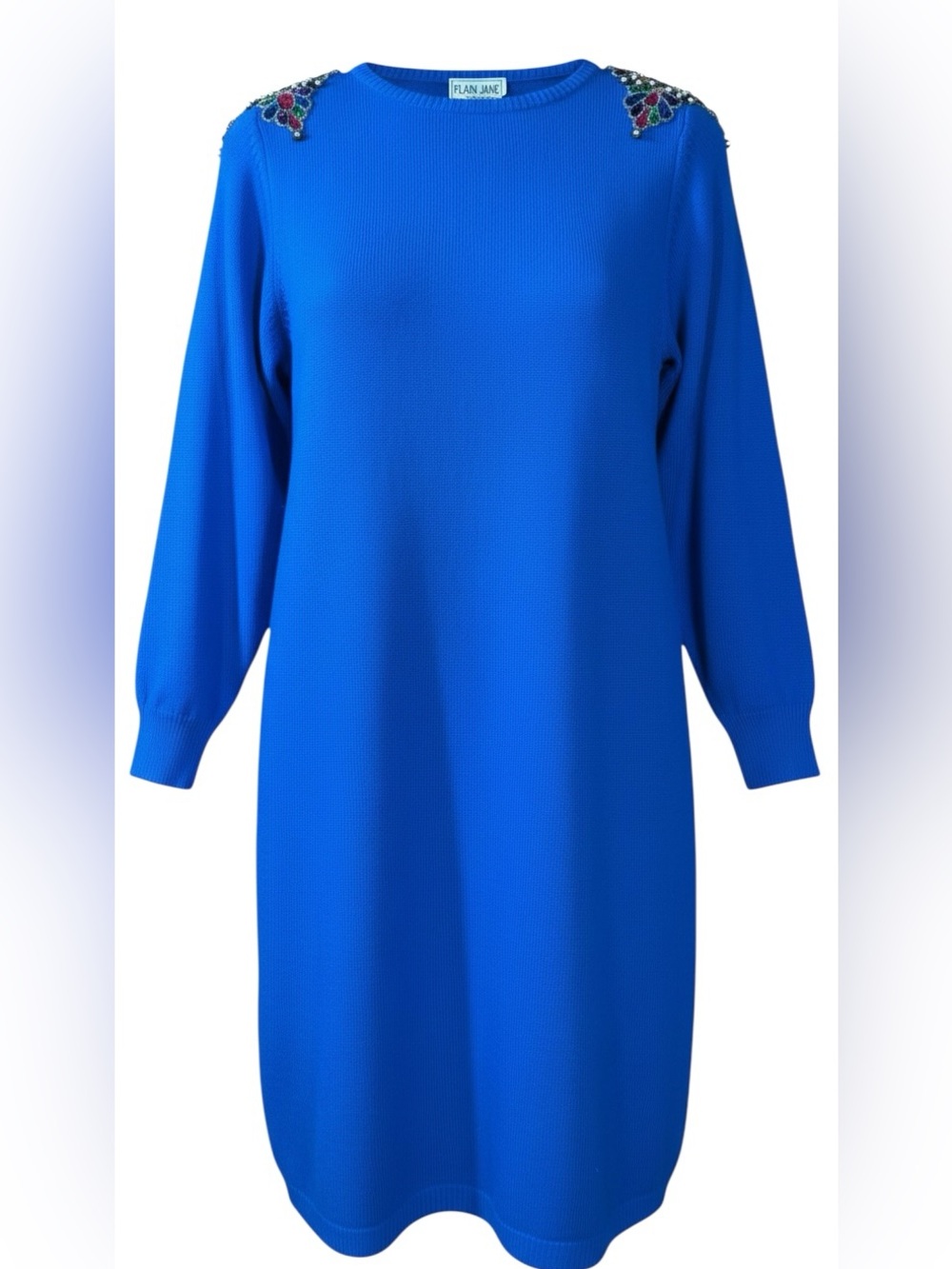Vintage Plain Jane Royal Blue Knit Sweater Dress